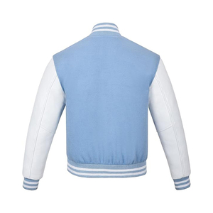 Chaqueta Varsity Azul Claro y Blanca de Moda, Estilo Preppy, Cuello Camisero, Corte Regular, para Otoño - Product Image 3