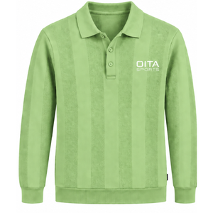 Pull-over en maille vert lime pour homme à manches longues, motif rayé texturé vertical, poignets côtelés, style décontracté et élégant - Product Image 1