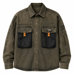 Wholesale Dirty Olive Cotton Utility Shirts For Roomy Unisex Cyber Y2K Streetwear Overdyed Cargo Pocket <b>Jacket</b> - Product Image 3