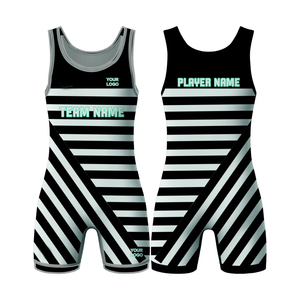 Custom Sublimation Wrestling <b>Singlet</b> <b>Women</b> Black Silver Striped Breathable Spandex Polyester Adult Sport Wear Team Name Player - Product Image 1