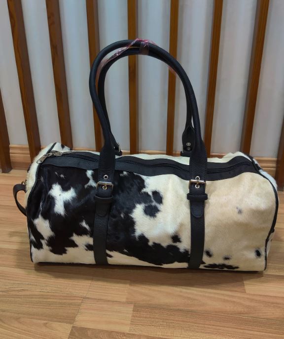 Real Cowhide Hair-On Leather Fashion Foldable Durable Lightweight Travel Luggage 20-35L Capacity Travel Bag LHODB-0012