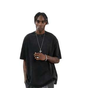 เสื้อยืดโอเวอร์ไซส์สีดำสำหรับผู้ชาย ลุควินเทจ ทำสีซีดแบบดิสเทรส พร้อมโลโก้ OEM ไซส์พลัส ผ้าคอตตอนหนา พิมพ์ลายตามสั่ง - Product Image 3