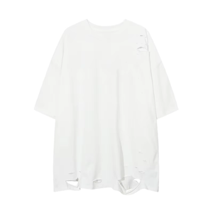 เสื้อยืดผู้หญิงสีขาวขนาดใหญ่พิเศษ ทรงปกติ แขนสามส่วน ผ้าถัก คอทรงโอ สีพื้น ตกแต่งด้วยรู  ใส่ได้ทุกฤดู - Product Image 1