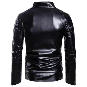 Chaqueta de Moto para Hombre de Cuero Genuino Transpirable, Cuello Alto, Acolchada, Cierre de Cremallera Frontal, Corte Ajustado, Largo Regular, Color Negro Sólido, Estilo Urbano - Product Image 5