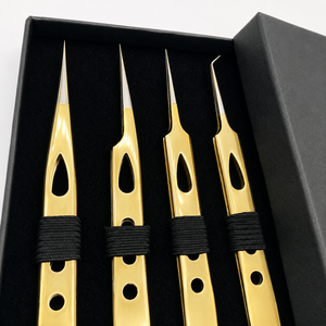 Ensemble de pinces à cils de précision Premium Gold – Outils professionnels pour extensions de cils, 4 pièces, avec boîte cadeau - Product Image 4