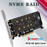 Adaptor Dual M.2 NVME ke PCIE X8 4.0 64Gbps NVME M.2 MKEY SSD RAID Expansion Adapter Mendukung 2230 2242 2260 2280 22110