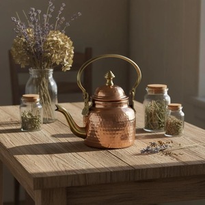 Théière en cuivre de haute qualité avec une longue becquetée élégante, une poignée en cuivre traditionnelle, un couvercle supérieur ajusté, un corps arrondi, un design d'inspiration vintage - Product Image 4