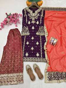 Conjunto de Kurti y Palazzo de Georgette Sintética para Mujer con Dupatta |   Traje Étnico de Fiesta con Lentejuelas, Bordado Zari y Adornos de Perlas - Product Image 3