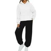 Ensemble deux pièces streetwear pour femmes grandes tailles, à capuche, imprimé uni, coupe droite, épaules tombantes, couleurs contrastées, fabriqué au Pakistan - Product Image 6