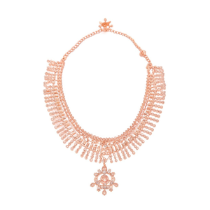 Rose Gold Plated Bridal Necklace Set with Cubic Zirconia and Elegant Floral Pattern - Product Image 2