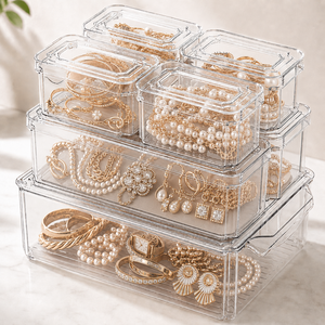 Clear Jewelry Collection Storage <b>Boxes</b> for Dressing Tables, Wardrobes, Drawers & <b>Vanity</b> Organization - Product Image 1