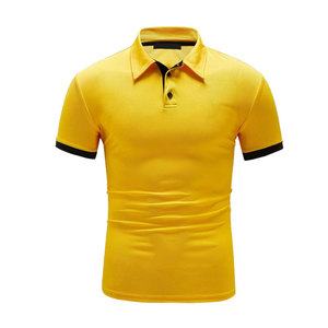 Polo de Manga Corta para Hombre con Logotipo Personalizado, Color Amarillo Sólido, Algodón Piqué, Corte Regular Informal, Diseño Transpirable de Punto - Product Image 1