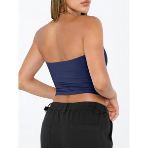 Top Corto sin Tirantes para Mujer, Top Básico sin Espalda, sin Mangas, Tejido, Liso, de Longitud Corta, para Verano - Product Image 3