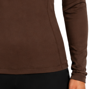 Women’s Chocolate <b>Brown</b> Horse Riding Base Layer <b>Long</b> <b>Sleeve</b> Equestrian Training Shirt Quarter Zip Stretch Breathable Performance - Product Image 5