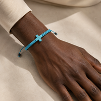 Bracelet en corde avec breloque croix turquoise, tendance, unisexe, fait main, ajustable, bijoux, cadeau, vente en gros