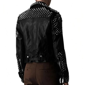 Men's Black Leather <b>Biker</b> <b>Jacket</b> with Studs - Product Image 2