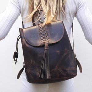 Genuine Real Leather Women's & Girls' School <b>Backpack</b> Full Grain with Zipper Closure for Outdoor Travel & Laptop Carrying - Product Image 3