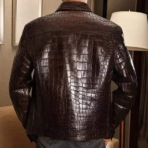 Veste en cuir PU marron gaufré pour homme, col rabattu décontracté, coupe classique, pour l'automne - Product Image 3