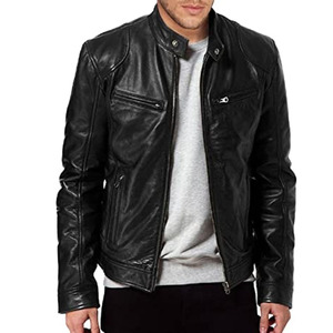 Veste à capuche slim fit avec fermeture éclair, veste homme personnalisable en cuir, veste moto homme slim fit en cuir - Product Image 5
