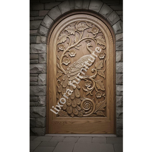 ประตูทางเข้าไม้เนื้อแข็งทรงโค้งแกะสลักลายนกยูง งานฝีมือสุดหรู ดีไซน์ดอกไม้ศิลปะ ทันสมัย ป้องกันลม - Product Image 4