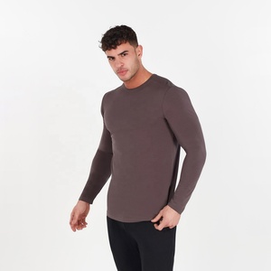 Camiseta de Manga Larga con Cuello Redondo para Hombre, Personalizada al por Mayor, de Color Sólido, Tejida en Algodón, Ajustada, Informal, Transpirable, de Longitud Regular - Product Image 1