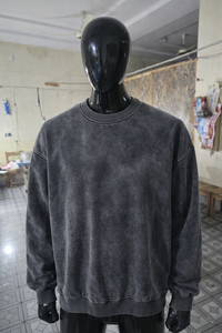 Custom Logo Acid Wash Black <b>Sweatshirt</b> Oversized Crewneck Pullover Premium Cotton Fabric High Quality Streetwear for Men - Product Image 6