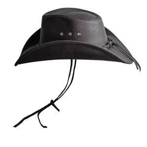 Chapeau de cowboy en cuir véritable noir de qualité supérieure, à large bord, style western ranch outback, avec sangle sous le menton, personnalisable OEM - Product Image 2