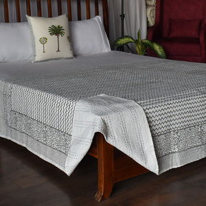 Hand Block Printed Cotton Kantha Twin Bedspread <b>Throw</b> 150x220 cm Hand Embroidered Indian Handmade Quilt Boho Home Textile Export - Product Image 5