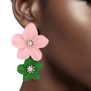 Pendientes de Flores Rosas y Verdes para Mujer, Joyería de Moda, Elegantes Pendientes Florales, Accesorio Decorativo, Regalo para Fiestas - Product Image 5