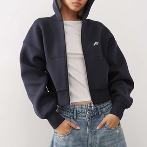 Sweat-shirt à capuche gris zippé pour femme, manches longues, décontracté, en polaire légère avec poche, pour la vente en gros de vêtements - Product Image 3