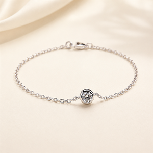 1.00 Carat Round Lab Grown Diamond Floating Bezel Solitaire Chain Bracelet 14K/18K <b>Solid</b> <b>Gold</b> Women's Gift & Party Bracelet - Product Image 1
