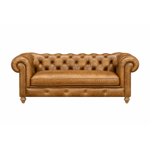 Genuine Leather Chesterfield <b>Sofa</b> Three Seat Tufted Back Rolled Arms Wood <b>Legs</b> Midcentury Modern <b>Sofa</b> Bed <b>for</b> Warehouse Villa - Product Image 1