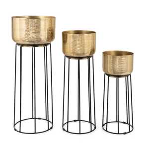 Juego de macetas hechas a mano con soportes de metal negro, jarrones de estilo industrial para decoración de interiores. - Product Image 3