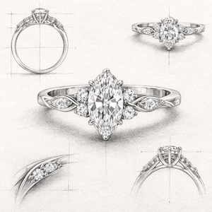 Oval Cut Moissanite Engagement Ring 14K/18K Gold Leaf Side <b>Stones</b> Rhodium Plated Prong & Pave Setting Bridal Wedding Ring - Product Image 5