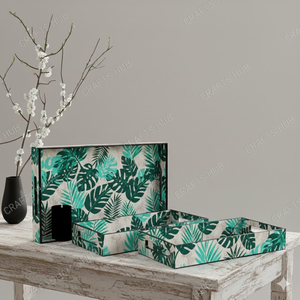 Ensemble de 2 plateaux carrés en bois MDF de qualité supérieure de haute qualité faits à la main avec un élégant revêtement décoratif en émail pour un service polyvalent - Product Image 3