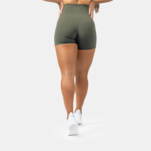 High Waist Olive Green Sporty Shorts Pockets Quick Dry Spandex Knitted Fabric Regular Fit Elastic Waist Solid Color <b>Skirts</b> - Product Image 2