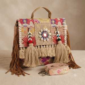 Bolso Banjara Marrón Hecho a Mano, Bolso de Hombro Tribal Vintage Bordado, Bolso Bohemio Indio Hecho a Mano, Bolso Étnico Tradicional Gitano - Product Image 5
