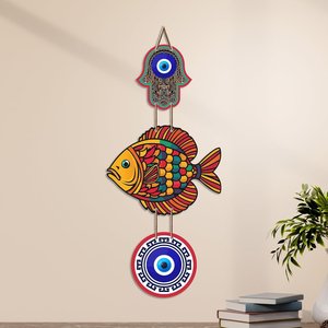 Decoración de Pared con Forma de Pez en MDF Multicolor con Protección Contra el Mal de Ojo para la Entrada del Hogar, Decoración Vastu - Product Image 1