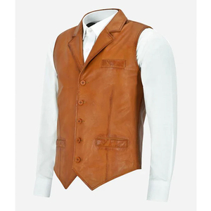 <b>Men's</b> Real <b>Leather</b> <b>Vest</b> For Sale Classic Casual Fashion Sleeveless Outerwear <b>Men</b> <b>Leather</b> <b>Vest</b> in Wholesale Rate - Product Image 3