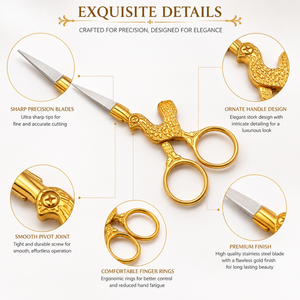 Ciseaux à broder Golden Stork en acier inoxydable, lame pointue, manche métallique, outils de couture multi-usages DIY, petits - Product Image 2