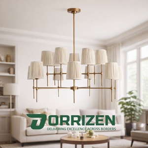 Lámpara Colgante LED Moderna con Pantalla de Tela Dorada y Hierro, Personalizable, Luz Blanca Cálida, Iluminación de Lujo para Comedor, Restaurante o Sala - Product Image 4