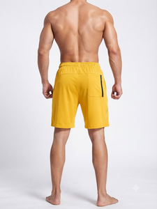 Shorts de sport pour hommes, jaunes, respirants, à séchage rapide, avec taille élastique, pour la course à pied, la musculation, les entraînements, vêtements de sport, avec poches zippées - Product Image 2