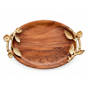 Bandeja Decorativa Rectangular Clásica de Madera con Asas Metálicas de Hoja Dorada, Plato de Servir de Madera Vintage al por Mayor para Mesa de Centro - Product Image 2