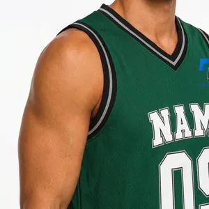 Maillot de basket vert personnalisé pour homme, col en V, sans manches, impression par sublimation, nom de l'équipe 09, maille respirante, coupe classique, 100 % polyester - Product Image 4
