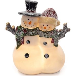 VP Home Coppia di Pupazzi di Neve Luminosi a LED per Interni, Statuette Festive in Resina con Fibra Ottica, Decorazioni Natalizie Luminose - Product Image 1