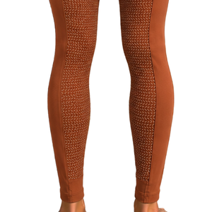 Leggings d'équitation taille haute pour femme, couleur orange rouille, extensibles, avec poche avant, texture équestre - Product Image 6