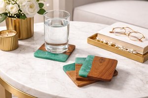 Luxury Modern Handmade Eco-Friendly Acacia Wood Epoxy Resin <b>Coaster</b> Set | Square 10mm Thick Non-Slip <b>Heat</b> Resistant Drink Mats - Product Image 3