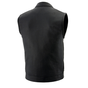 Chaleco de cuero negro para hombre al por mayor, estilo motero con paneles acolchados en los hombros, elegante chaleco sin mangas para motocicleta con cuello alto - Product Image 5