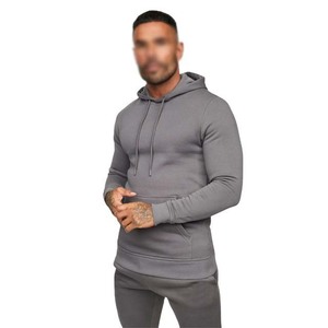 Survêtement gris à capuche pour homme, manches longues, couleur unie, coupe décontractée, polyester et coton, pour l'automne, avec poches latérales - Product Image 3