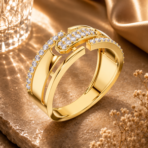 Luxury Diamond Pavé Openwork Crossover Gold <b>Ring</b> for Women Elegant Statement <b>Fine</b> Jewelry Anniversary Gift - Product Image 1